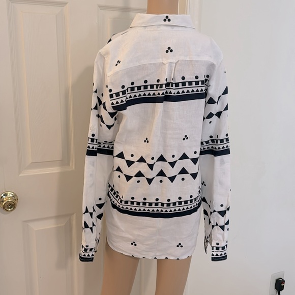 100% Linen J. Crew White Shirt Like New Printed Shirt Size Medium / Large - Picture 6 of 10